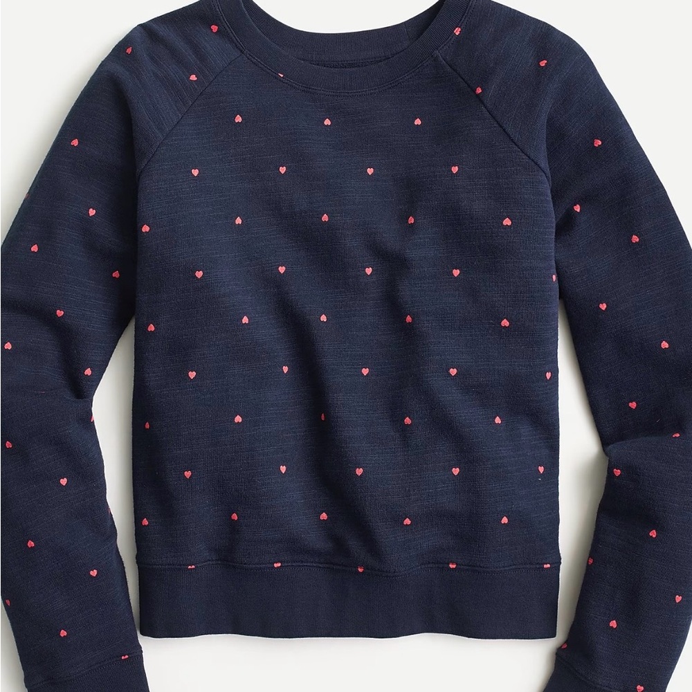 Vintage J. Crew Fleece: Navy Sweatshirt with Red Heart Pattern Size Large